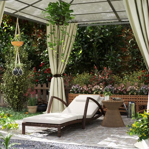 Bain De Soleil Style Colonial Résine Tressée Chocolat Matelas Tétière Beige