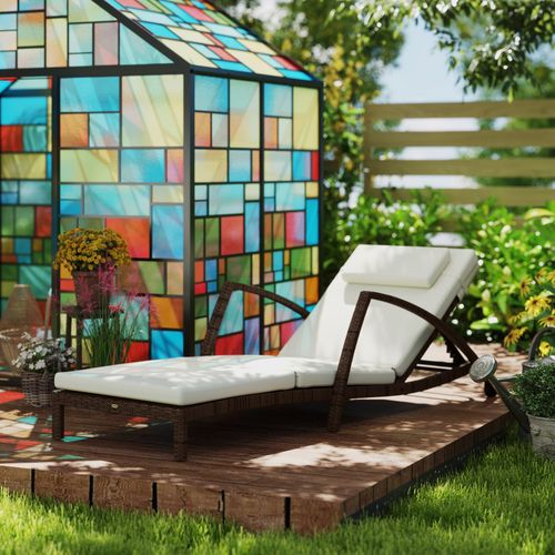 Bain De Soleil Style Colonial Résine Tressée Chocolat Matelas Tétière Beige