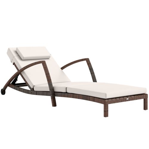 Bain De Soleil Style Colonial Résine Tressée Chocolat Matelas Tétière Beige