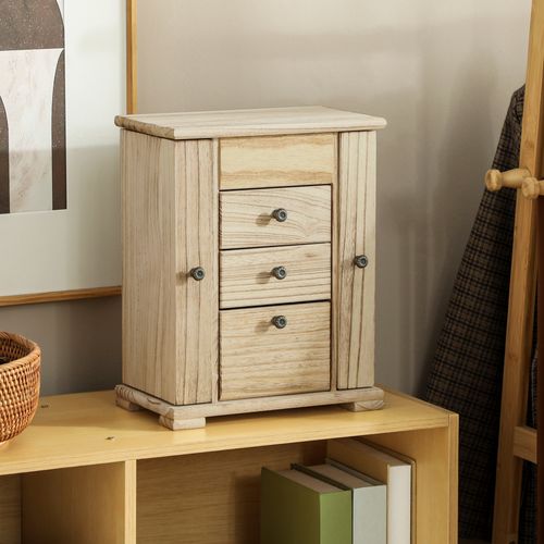 Armoire à Bijoux Bois Style Naturel Poignées Bouton Effet Bronze Antique Miroir