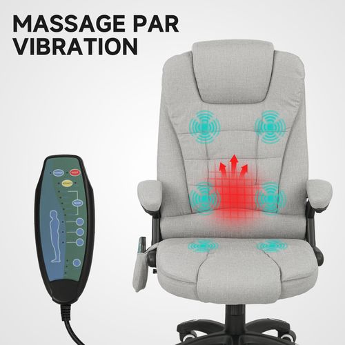 Fauteuil De Bureau Direction Massant Chauffant Réglable Gris Clair