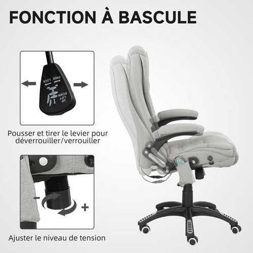 Fauteuil De Bureau Direction Massant Chauffant Réglable Gris Clair