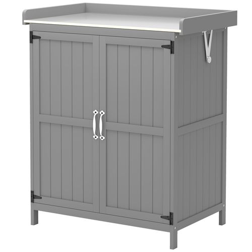 Armoire De Jardin Sur Pied 2 Portes Étagère Toit Ouvrant Bois Gris