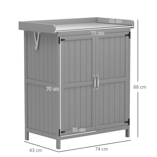 Armoire De Jardin Sur Pied 2 Portes Étagère Toit Ouvrant Bois Gris