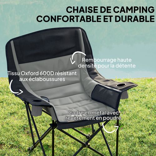 Chaise De Camping Pliante Rembourrée Nombreux Rangements Sac Transport
