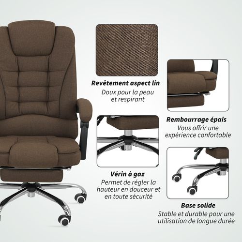Fauteuil De Bureau Manager Repose-pied Dossier Inclinable Lin
