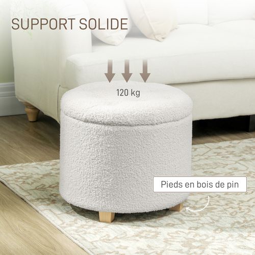 Pouf Coffre Rangement En Tissu Bouclette Blanc