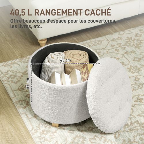 Pouf Coffre Rangement En Tissu Bouclette Blanc