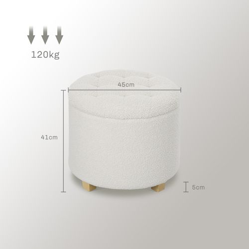 Pouf Coffre Rangement En Tissu Bouclette Blanc