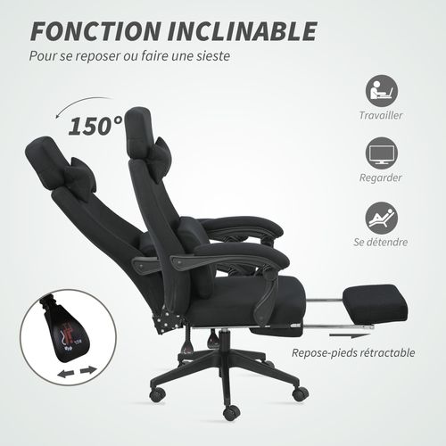 Fauteuil De Bureau Manager Repose-pied Tétière Coussin Lombaires Intégrés