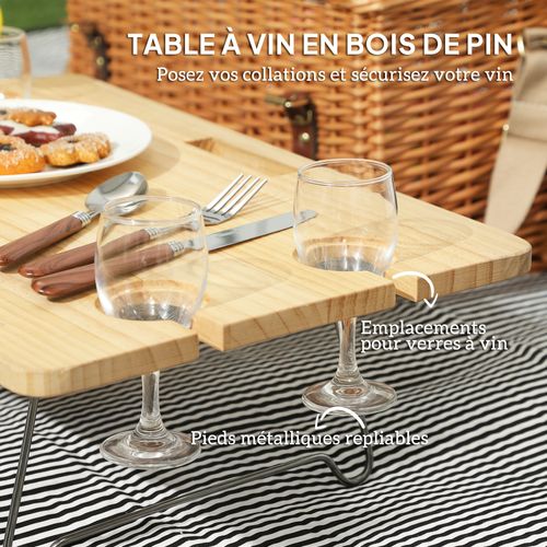Panier De Pique-nique En Osier Avec Petite Table Et Accessoires