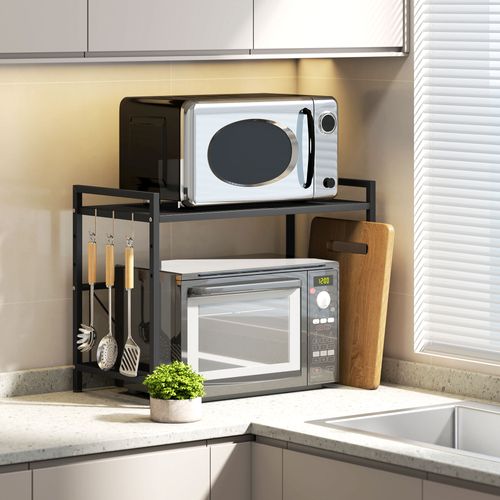 Étagère Extensible Pour Micro-ondes 3 Crochets Métal Noir