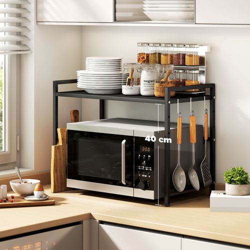Étagère Extensible Pour Micro-ondes 3 Crochets Métal Noir