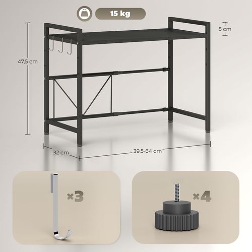 Étagère Extensible Pour Micro-ondes 3 Crochets Métal Noir