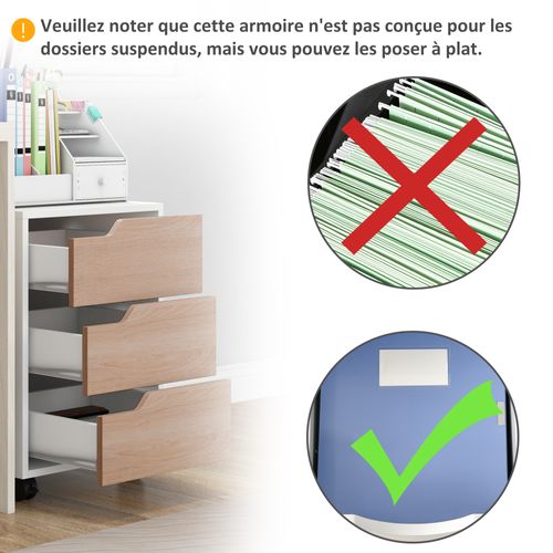 Caisson De Bureau Rangement Sur Roulettes 3 Tiroirs