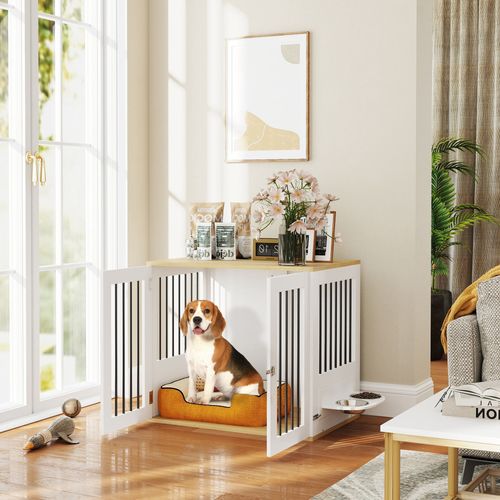 Cage Pour Chien En Bois 2 Portes 2 Gamelles