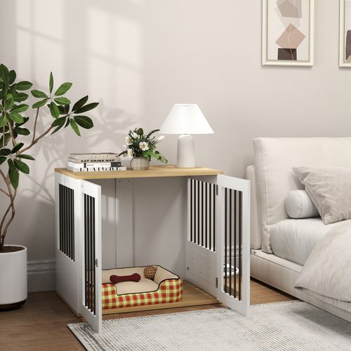 Cage Pour Chien En Bois 2 Portes 2 Gamelles