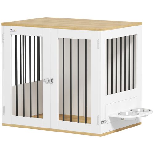 Cage Pour Chien En Bois 2 Portes 2 Gamelles