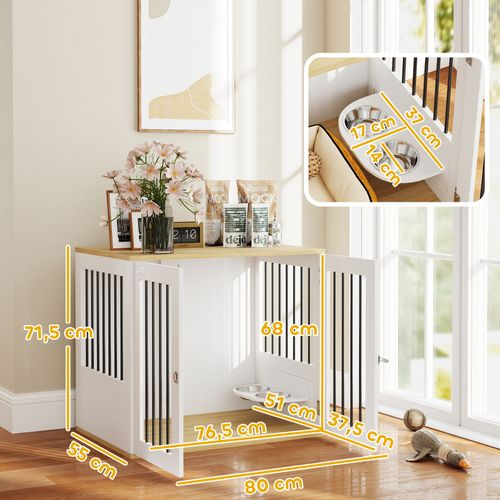 Cage Pour Chien En Bois 2 Portes 2 Gamelles