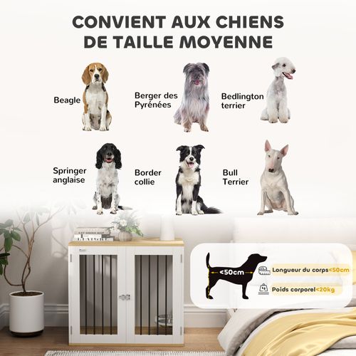 Cage Pour Chien En Bois 2 Portes 2 Gamelles