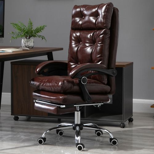 Fauteuil De Bureau Manager Style Chesterfield Inclinable Repose-pieds Synthétique Chocolat