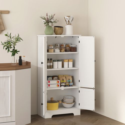 Armoire De Cuisine Buffet Haut Style Champêtre Chic - 4 Portes, 4 Niveaux - Blanc