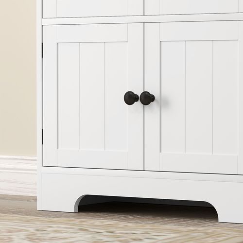 Armoire De Cuisine Buffet Haut Style Champêtre Chic - 4 Portes, 4 Niveaux - Blanc