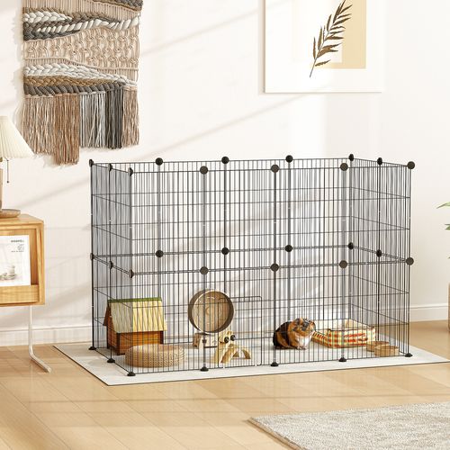 Enclos Modulable Rongeurs Petits Animaux - 24 Panneaux - Acier Noir