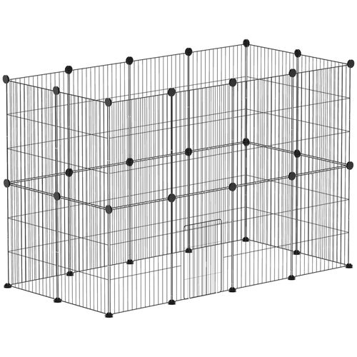 Enclos Modulable Rongeurs Petits Animaux - 24 Panneaux - Acier Noir