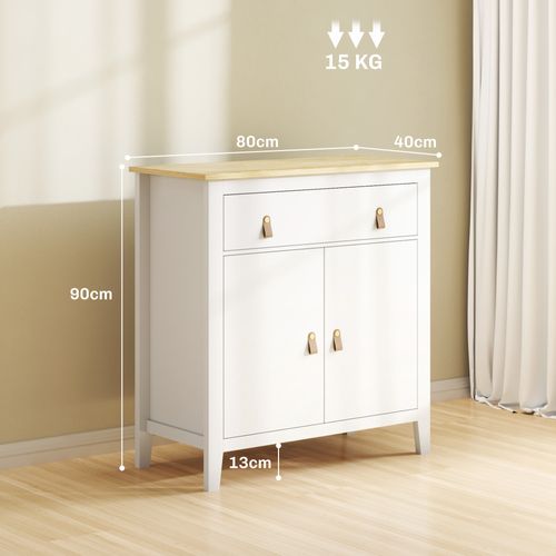 Buffet 2 Portes Étagère Tiroir Poignées Lanières Aspect Cuir