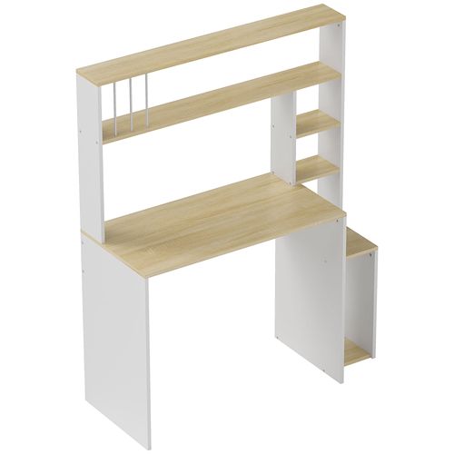 Bureau Informatique - 4 Étagères, Espace Cpu - Blanc Effet Bois Clair