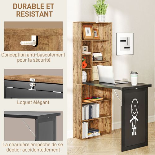 Bureau Mural Pliable Bibliothèque Avec Tableau Craie Intégré