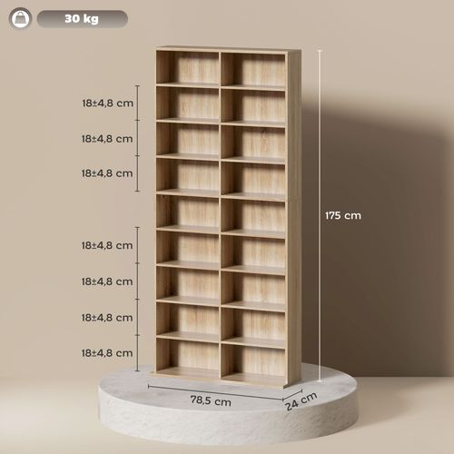 Étagère Pour Cd Et Dvd - 18 Compartiments, 14 Étagères Réglables - 78,5x24x175cm