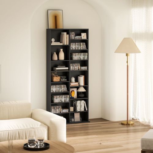 Étagère Pour Cd Et Dvd - 18 Compartiments, 14 Étagères Réglables - 78,5x24x175cm