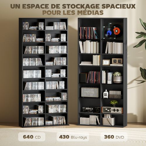 Étagère Pour Cd Et Dvd - 18 Compartiments, 14 Étagères Réglables - 78,5x24x175cm