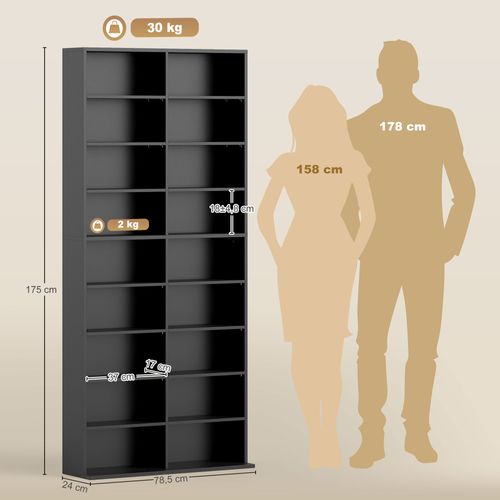 Étagère Pour Cd Et Dvd - 18 Compartiments, 14 Étagères Réglables - 78,5x24x175cm