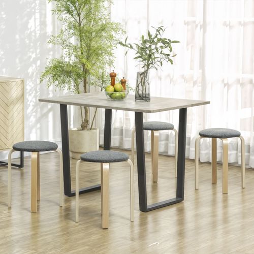 Lot De 4 Tabourets Empilables Assise Rembourrée Bois Clair Gris