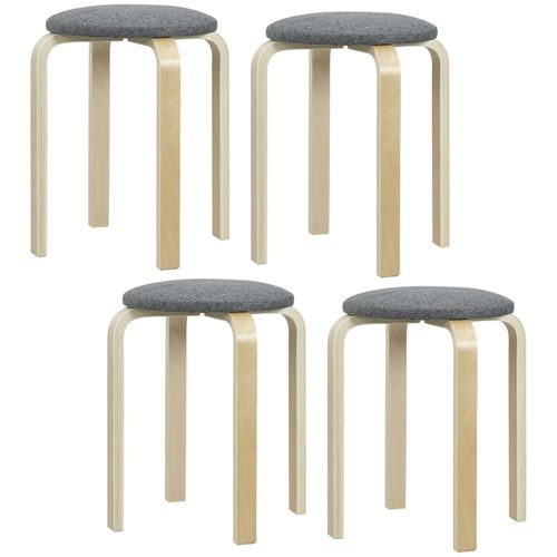Lot De 4 Tabourets Empilables Assise Rembourrée Bois Clair Gris