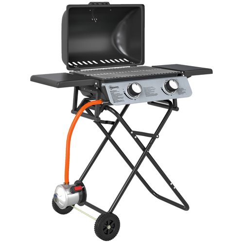 Barbecue Gaz Pliable Portable Avec Couvercle Roues 2 Brûleurs 5,6kw
