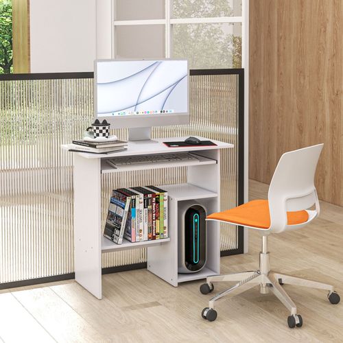 Bureau Informatique Compact 80 X 45 X 75 Cm Effet Bois Blanc