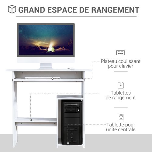 Bureau Informatique Compact 80 X 45 X 75 Cm Effet Bois Blanc