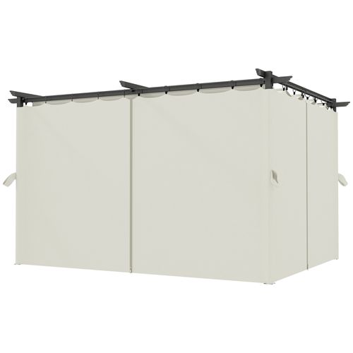 Pergola 3 X 4 M Toile Toit Rétractable 4 Rideaux Ajustables Métal Noir Tissu