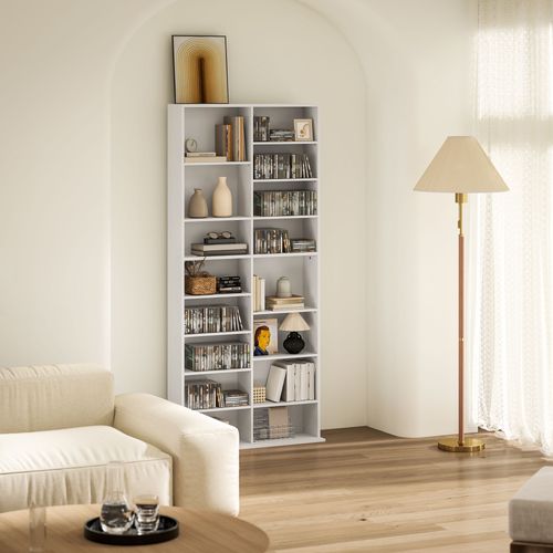Étagère Pour Cd Et Dvd - 18 Compartiments, 14 Étagères Réglables - 78,5x24x175cm