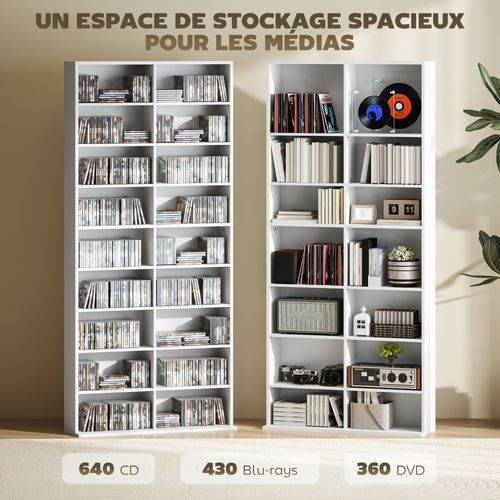 Étagère Pour Cd Et Dvd - 18 Compartiments, 14 Étagères Réglables - 78,5x24x175cm