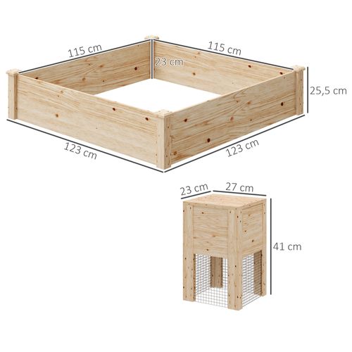 Ensemble Carré Potager Composteur Bois Sapin Naturel