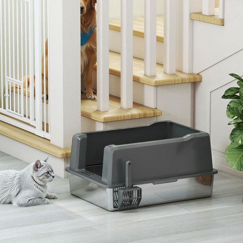 Maison De Toilette XXL 85l Design Chat Acier Inox Abs Gris