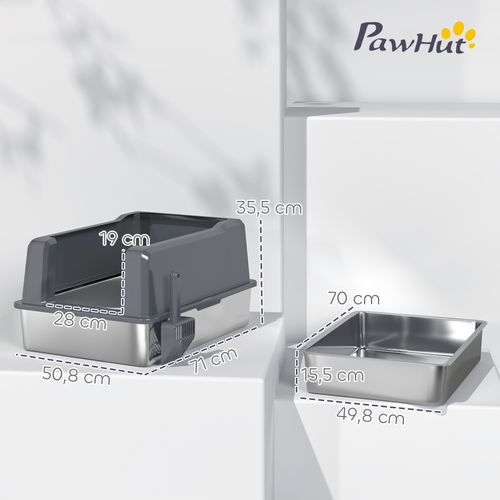 Maison De Toilette XXL 85l Design Chat Acier Inox Abs Gris