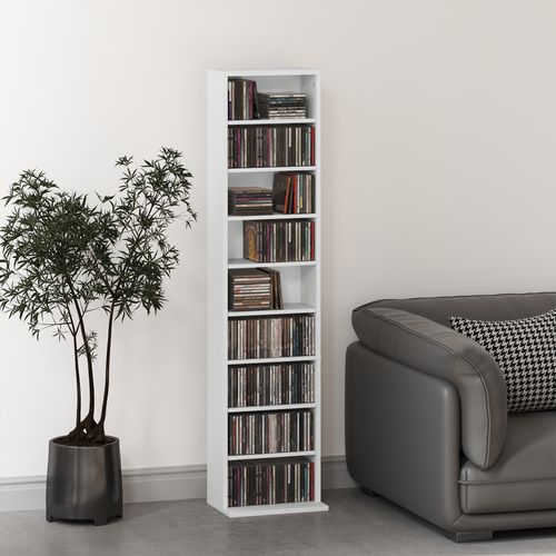 Étagère Pour Cd Et Dvd - 9 Compartiments, 6 Étagères Réglables - 33x24x140cm