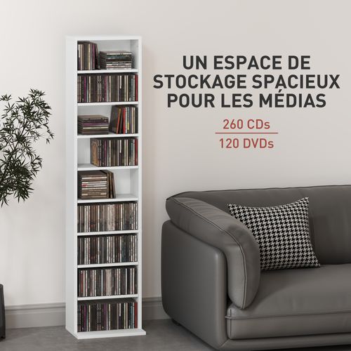 Étagère Pour Cd Et Dvd - 9 Compartiments, 6 Étagères Réglables - 33x24x140cm