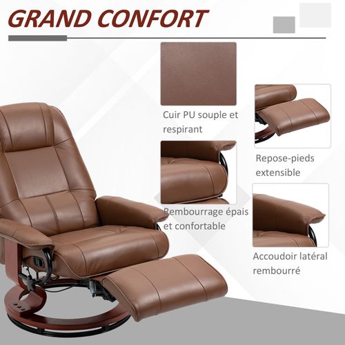 Fauteuil Relax Inclinable Repose-pied Réglable Pivotant 360° Bois Synthétique